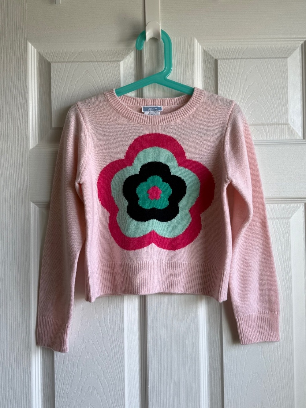 NWT Jacadi Paris Girls Pink Flower Knit Sweater Size 8A 128cm Wool Cashmere